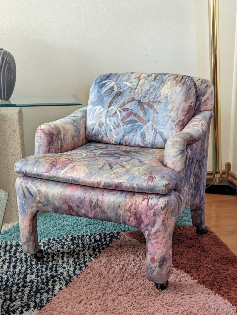 Pair of Postmodern Marge Carson Upholstered Accent Club Rolling Chair