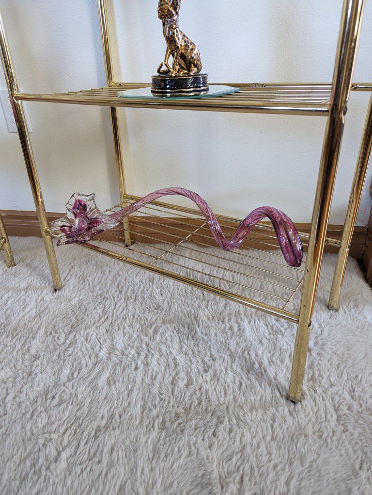 Postmodern Vintage Hollywood Regency Brass 3 Tiered Shelf