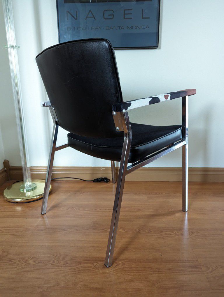 Mid Century Modern Chrome Faux Fur Tanker Accent Desk Chair