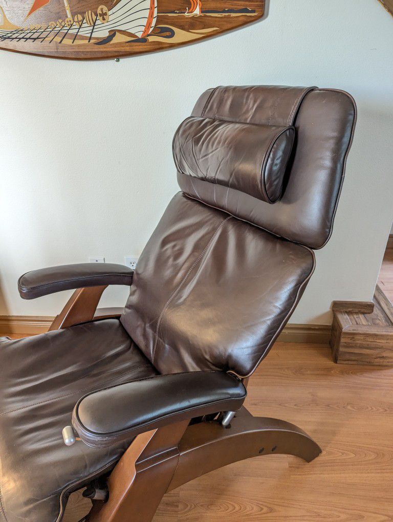 Brown Leather Perfect Chair Zero Gravity Recliner by Human Touch