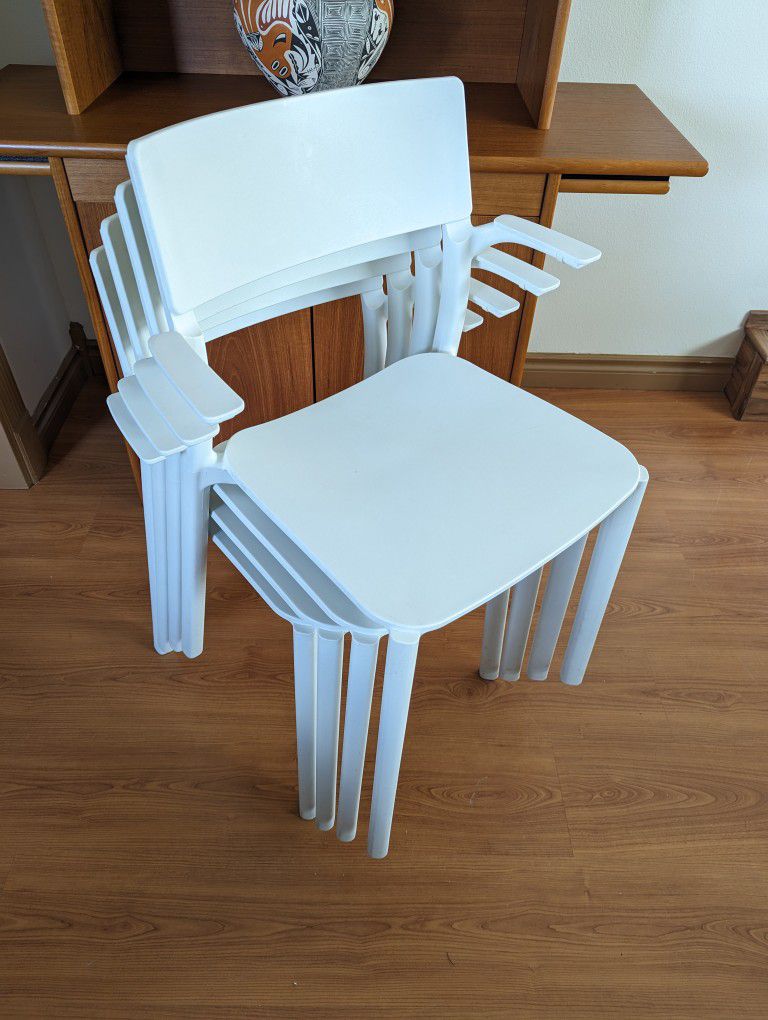 IKEA Janinge White Danish Modern Inspired Stackable / Dining Arm Chairs