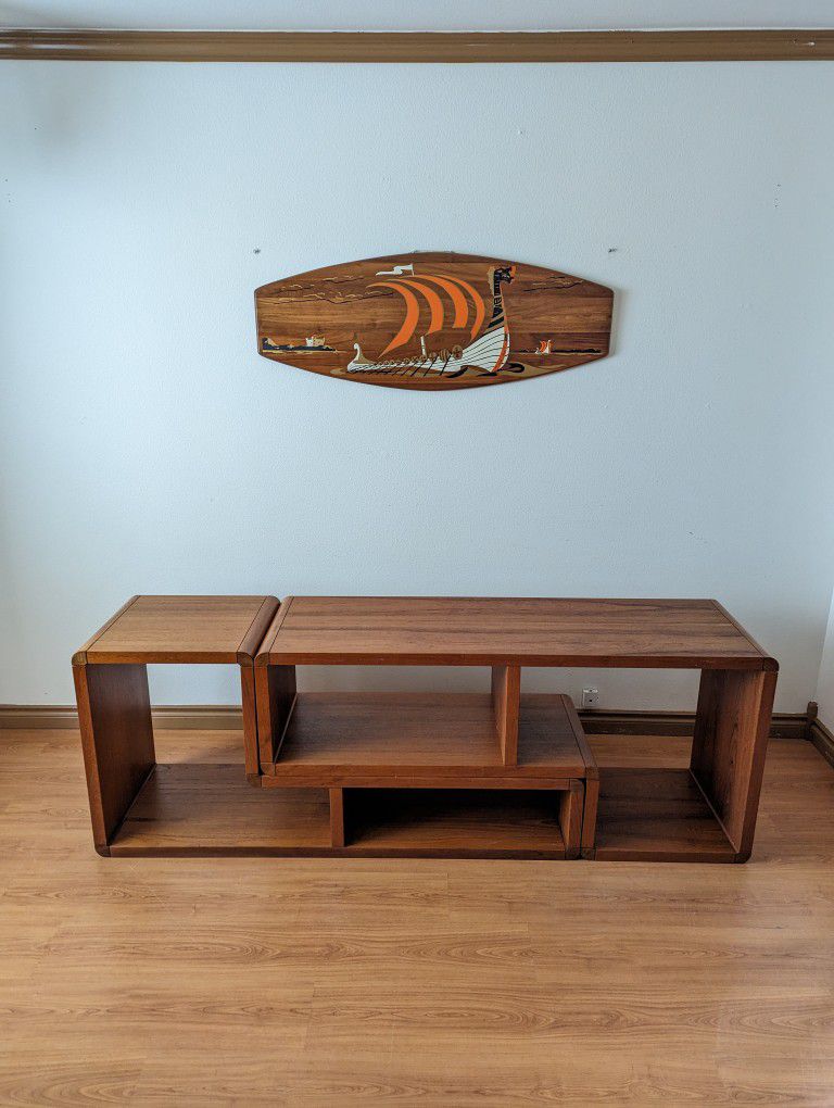 Vintage Danish Modern Modular Media Wall Unit / MCM Record Player Stand / Bench / Bookshelf