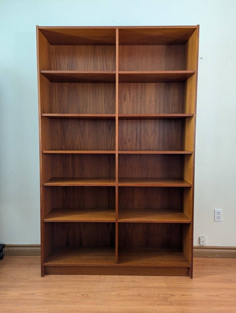 Large Danish Modern Teak Double Bookshelf Bookcase