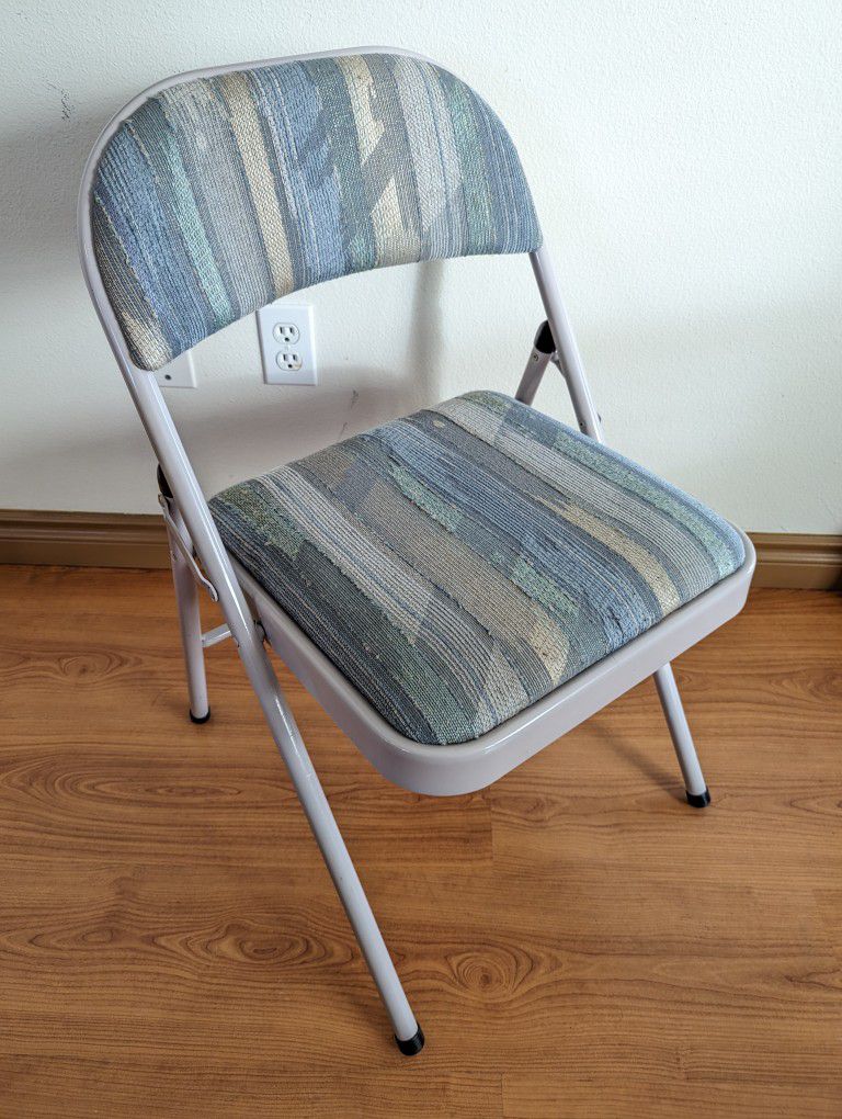 Postmodern Pastels Upholstered Folding Chairs w/ Lavender Metal Frames