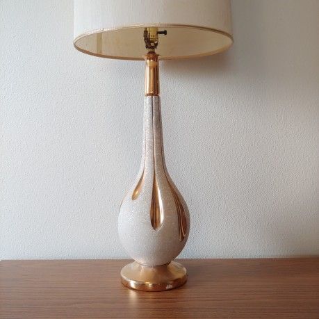 Mid Century Modern White & Gold Teardrop Ceramic Table Lamp