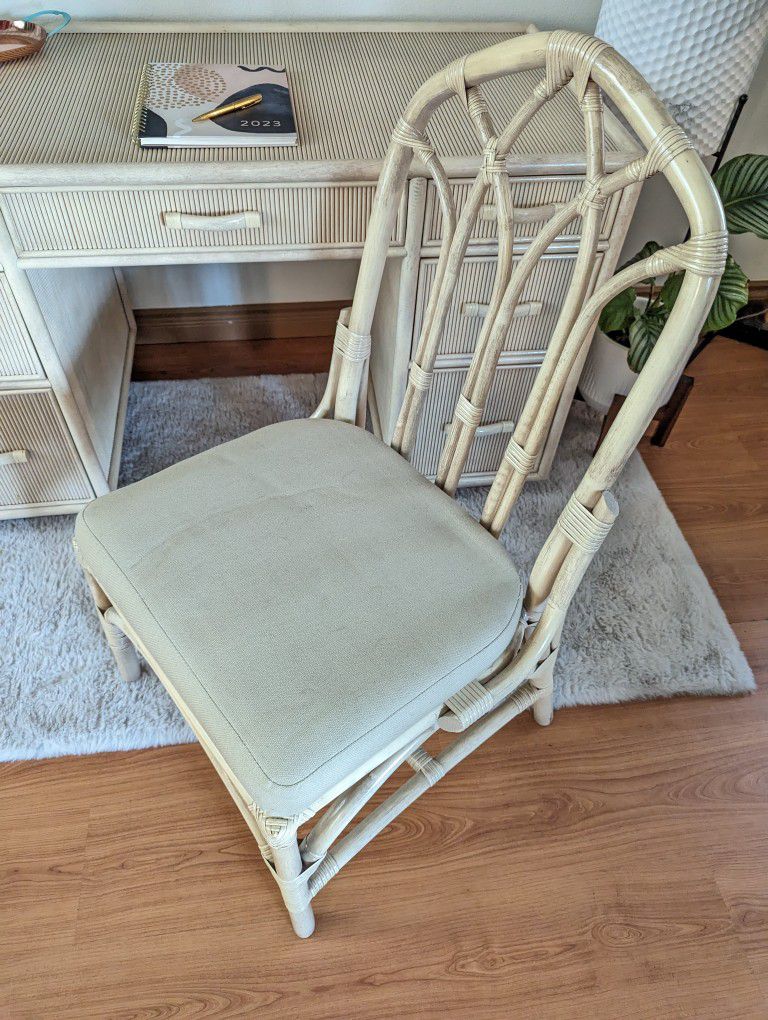 Gabriella Crespi Style Double Pedestal Pencil Reed Desk & Bamboo Chair