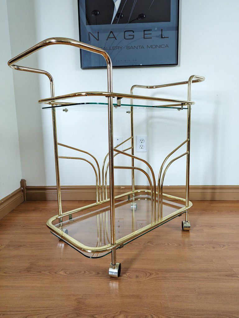 Postmodern Vintage Hollywood Regency Brass & Glass Bar Cart