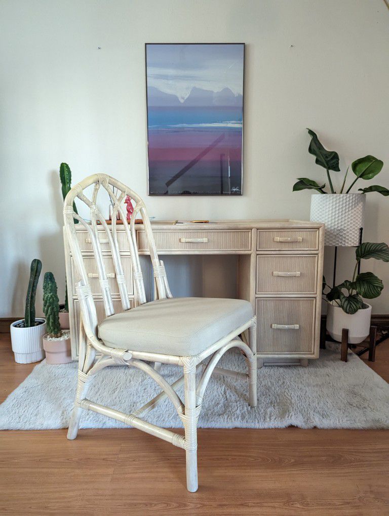 Gabriella Crespi Style Double Pedestal Pencil Reed Desk & Bamboo Chair