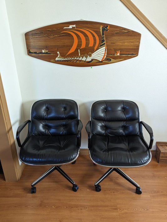 Vintage Pair of Black Leather Desk Chairs by Charles Pollock for Knoll