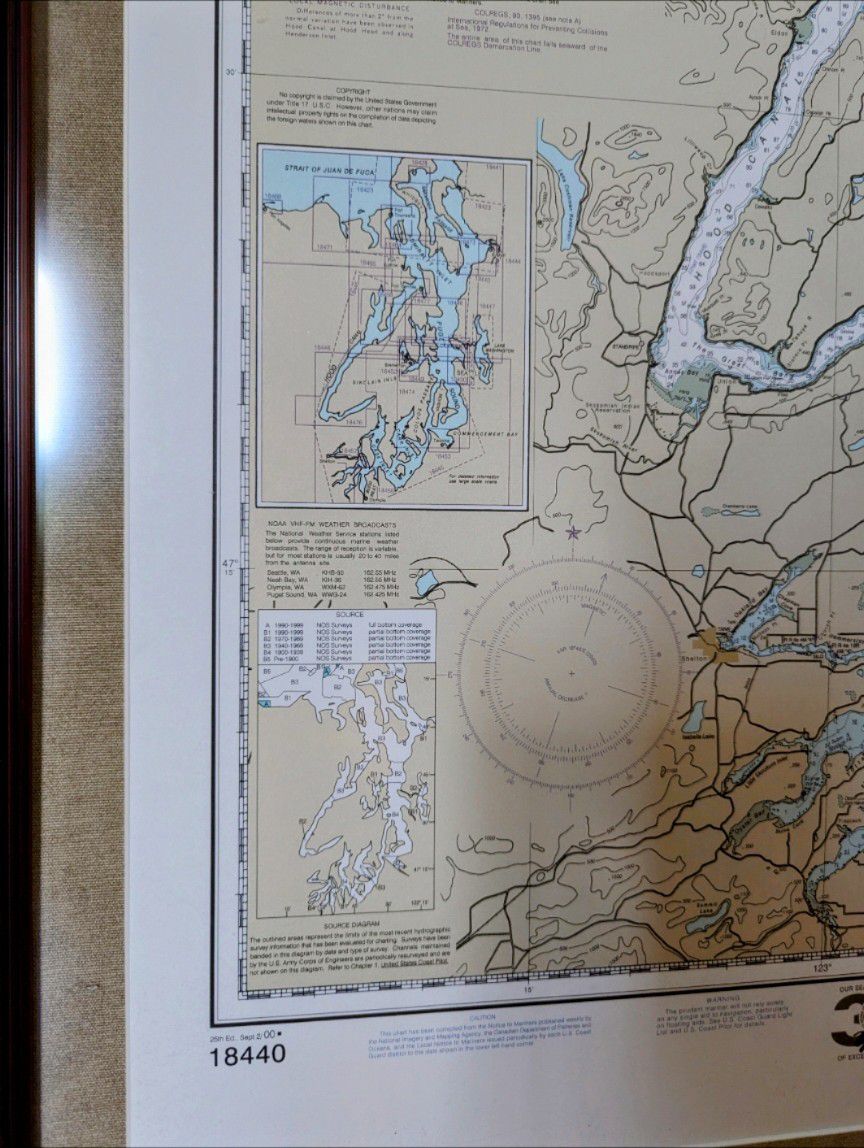 Large Framed Puget Sound Wall Art NOAA Chart Map