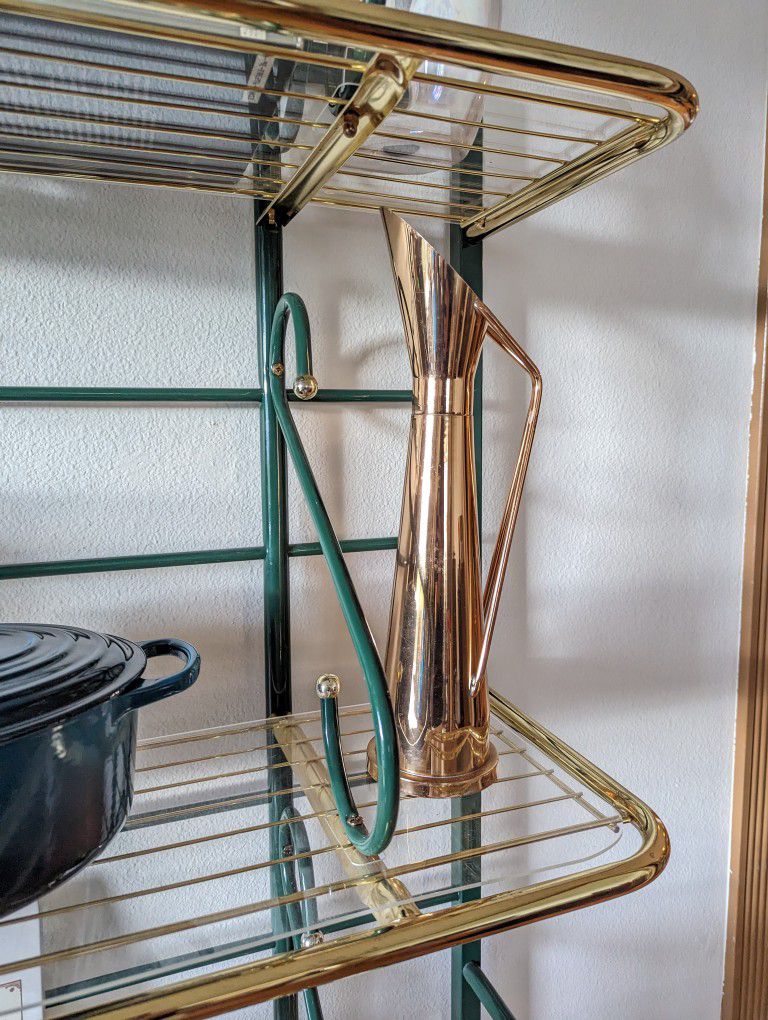 Vintage Postmodern Brass 4 Tiered Bakers Rack Bookshelf Display Etagere