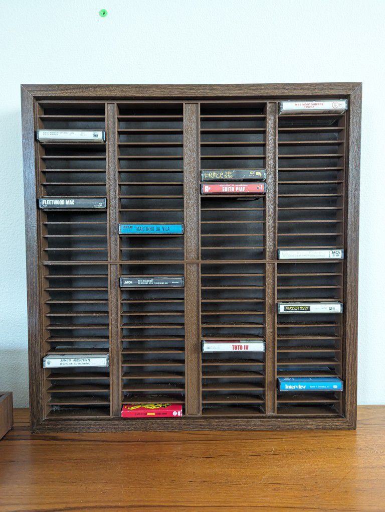 Large Wall Hanging / Table Top Faux Wood 96 Cassette Tape Storage Case & Display