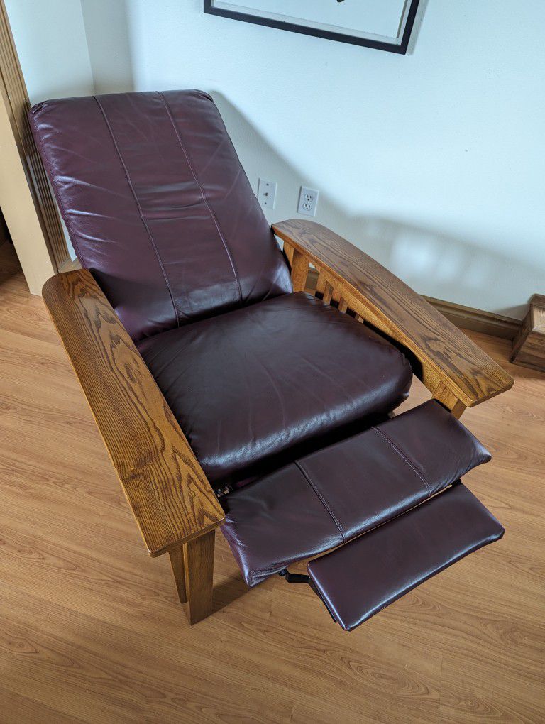 Burgandy Leather 3 Position Mission Lounge Chair Recliner Barcalounger