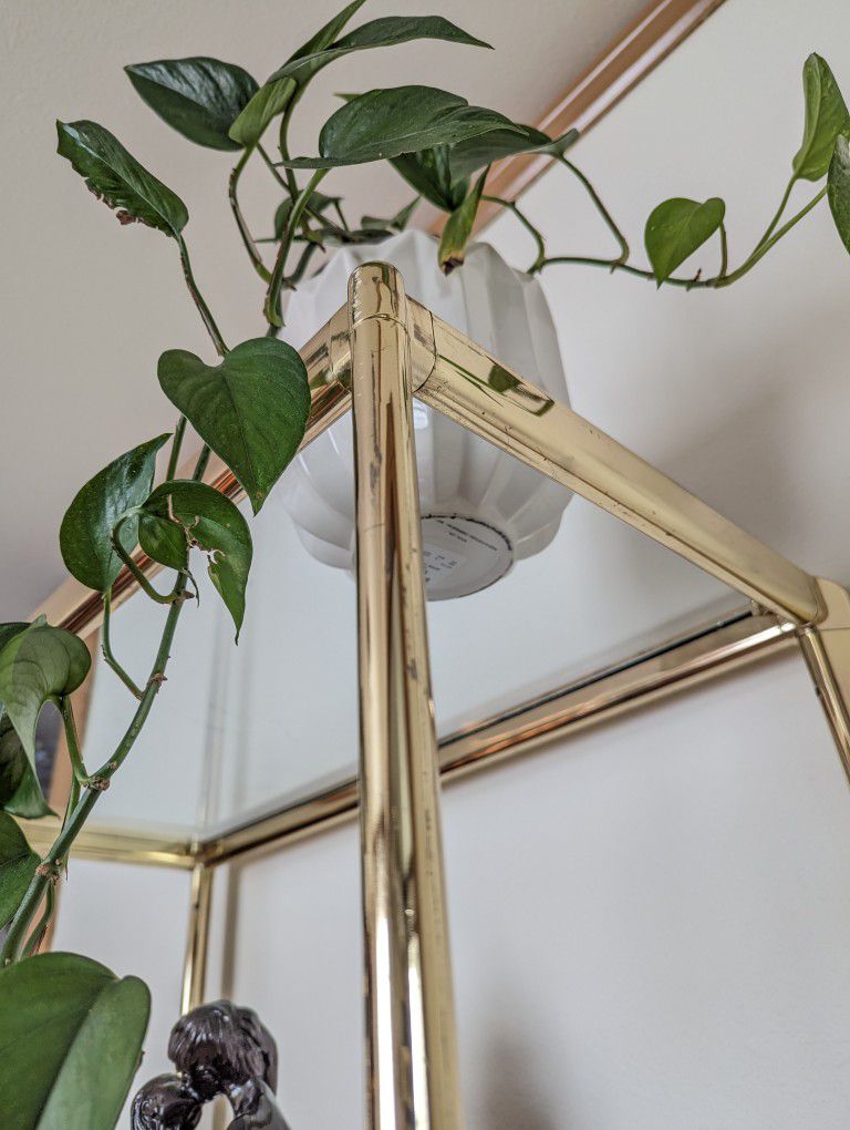 Mid Century Rectangular Brass Etagere Display w/ 4 Glass Shelves