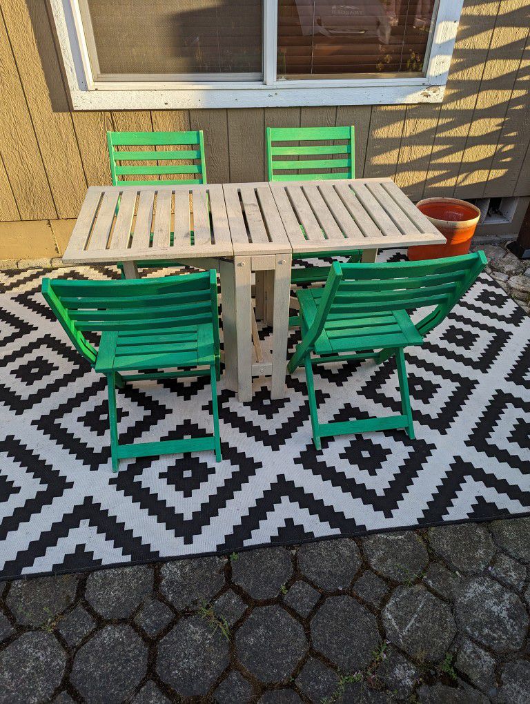 Colorful Green Folding Wood Patio Table & 4 Chairs Set by IKEA