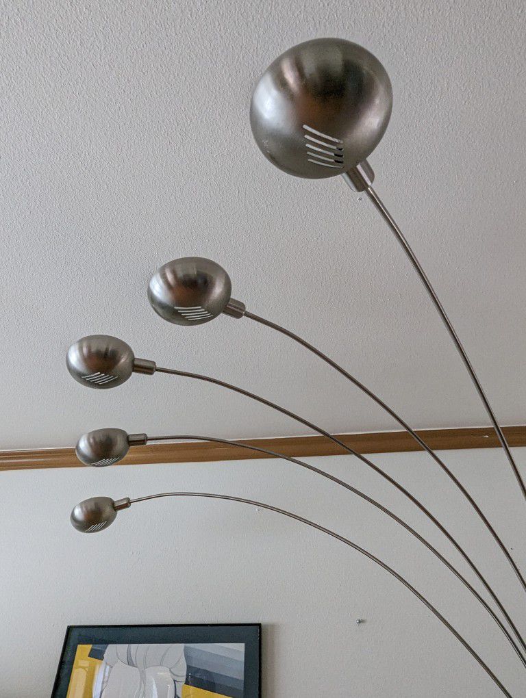 Cool Postmodern Vintage Memphis Style Silver Arc Lamp In Brushed Steel