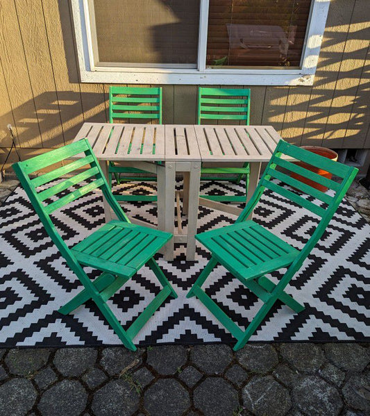 Colorful Green Folding Wood Patio Table & 4 Chairs Set by IKEA