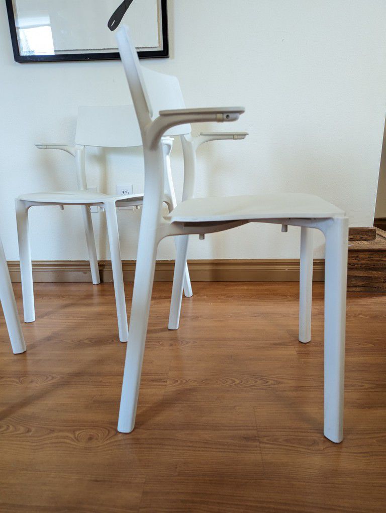 IKEA Janinge White Danish Modern Inspired Stackable / Dining Arm Chairs