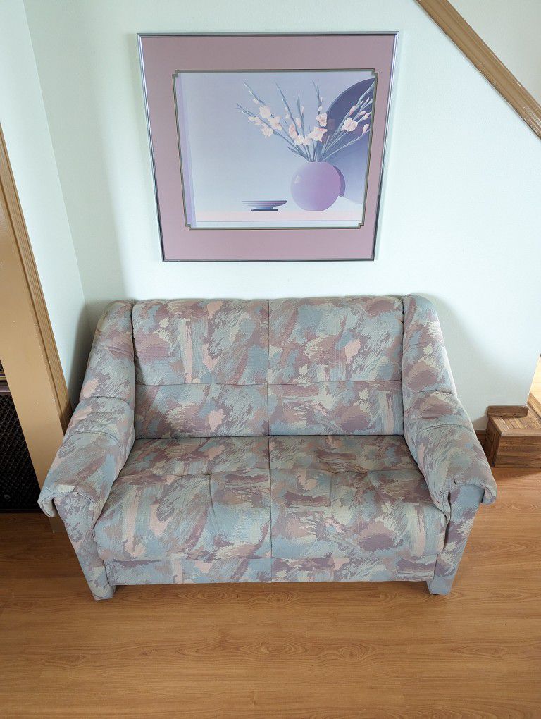 Danish Postmodern Pastels Loveseat w/ Brush Stroked Fabric by KJ Møbler A/S