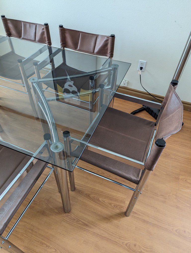 MCM Chrome Dining Table w/ Smoked Glass & 6 Sling Chair Set by John David Inc.