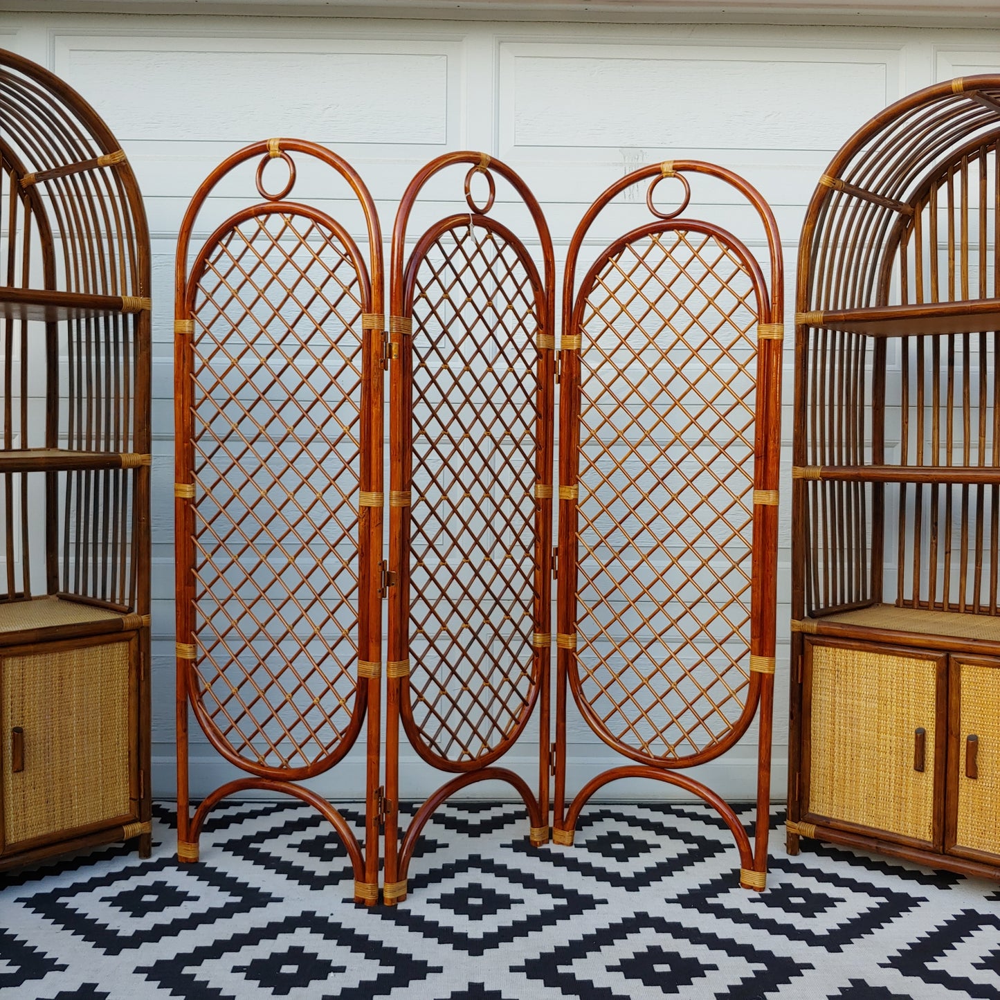 Vintage Mid Century Bamboo Arched Room Divider