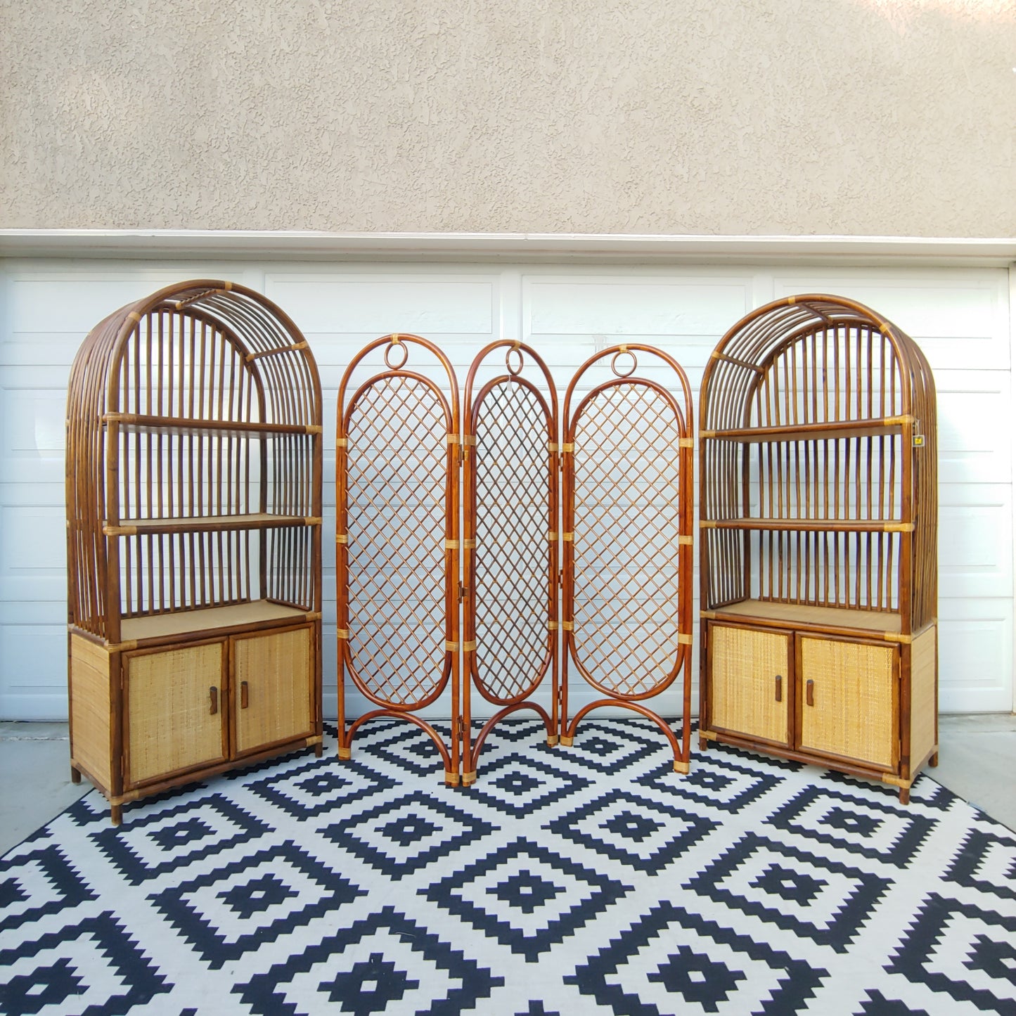 Vintage Mid Century Bamboo Arched Room Divider