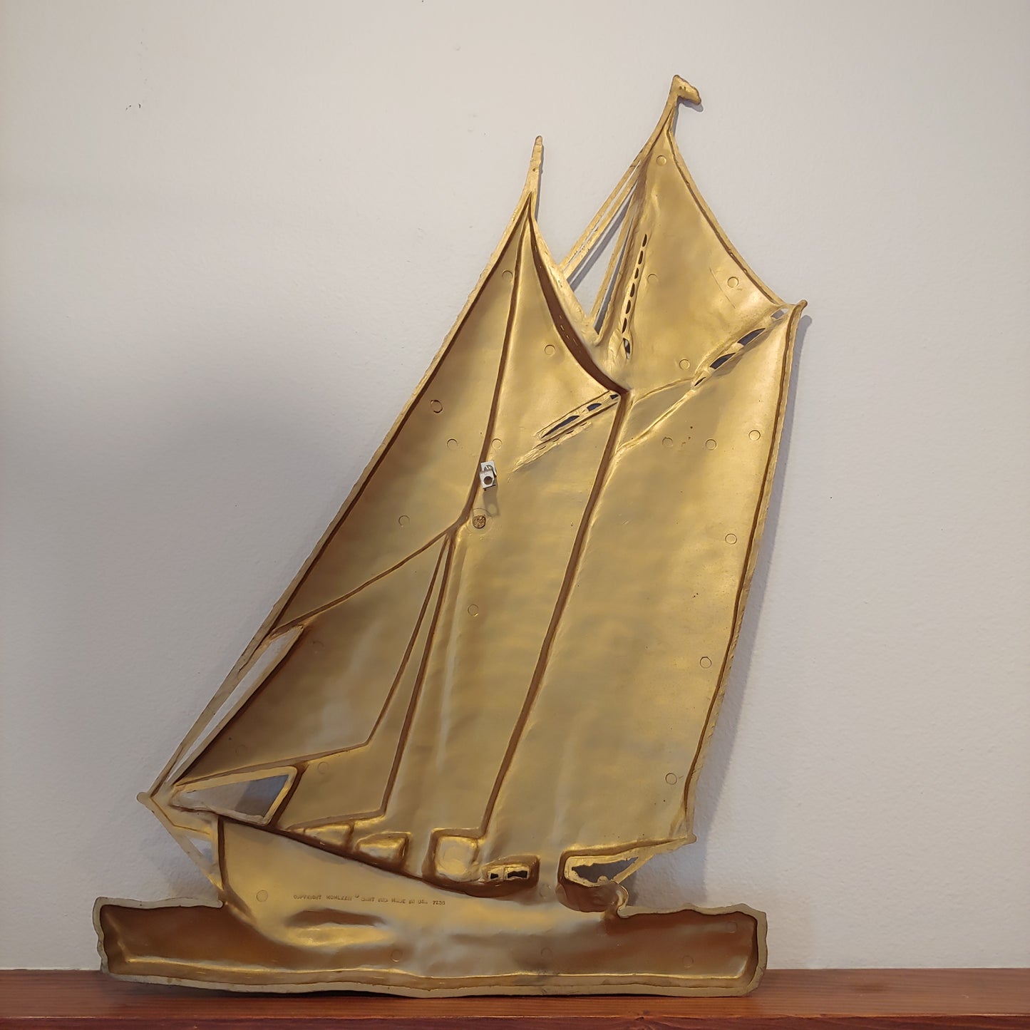 Vintage Mid Century Sailing Ship Boat Brass Plastic Wall Hang 33"