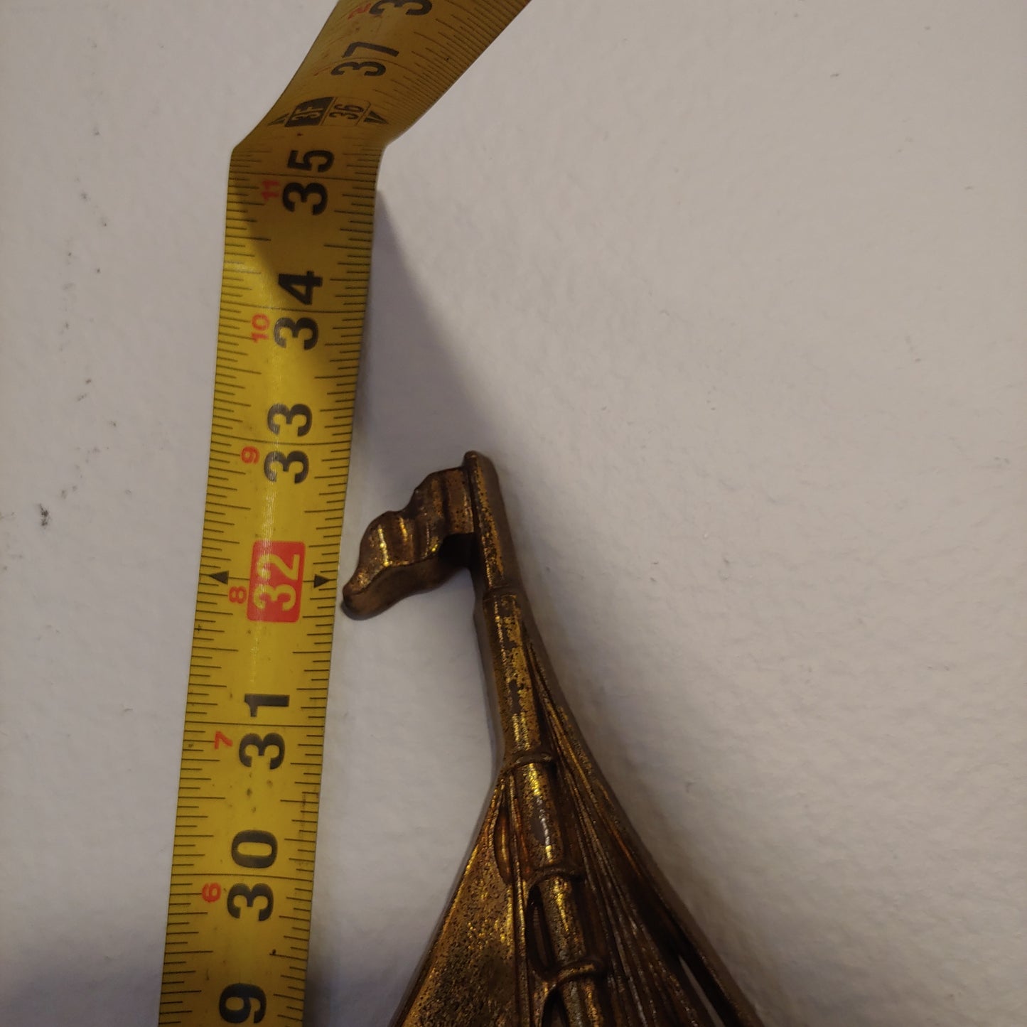 Vintage Mid Century Sailing Ship Boat Brass Plastic Wall Hang 33"