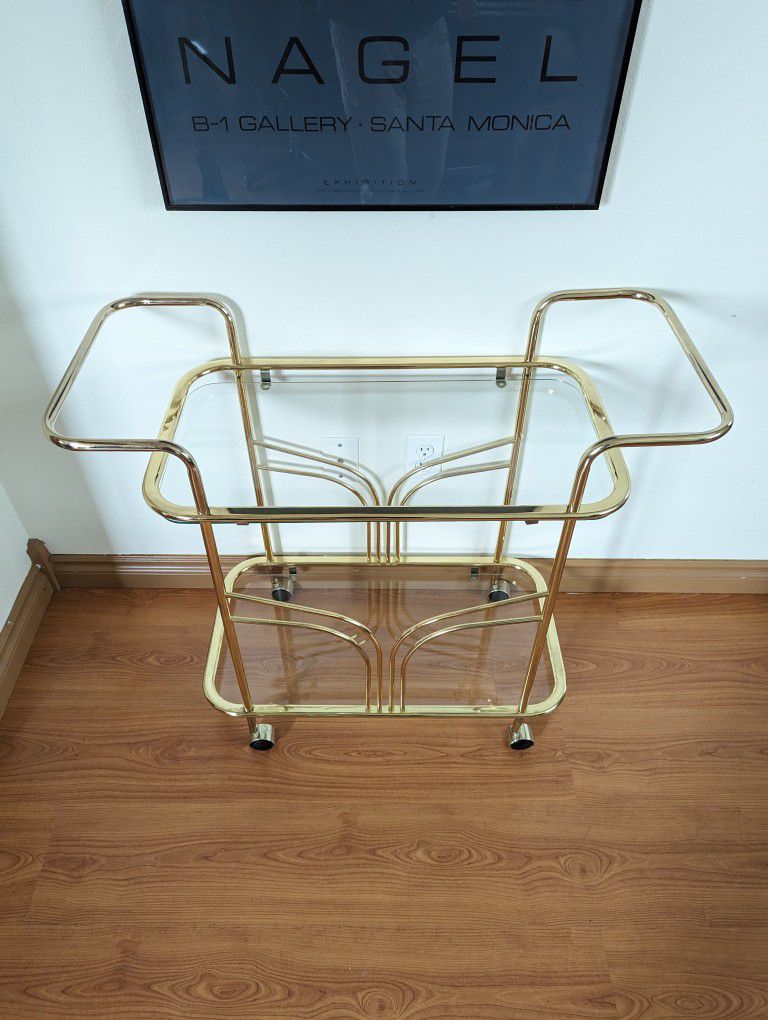 Postmodern Vintage Hollywood Regency Brass & Glass Bar Cart