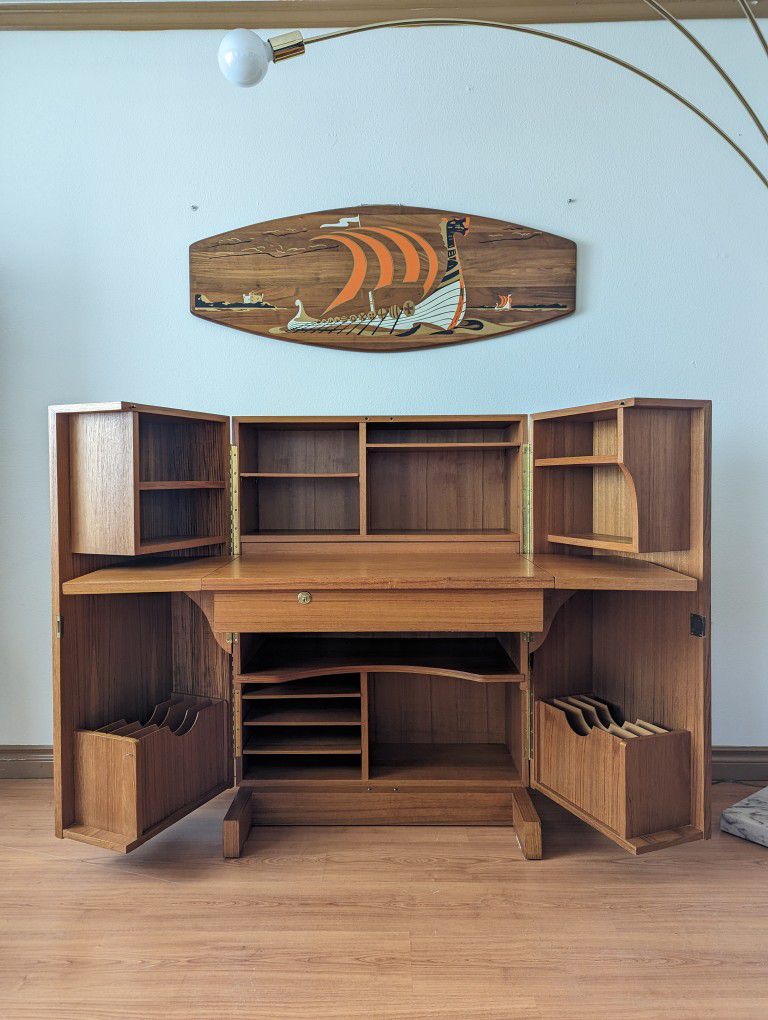 Stunning Danish Teak Magic Box Folding Desk Attributed to Mummenthaler & Meier