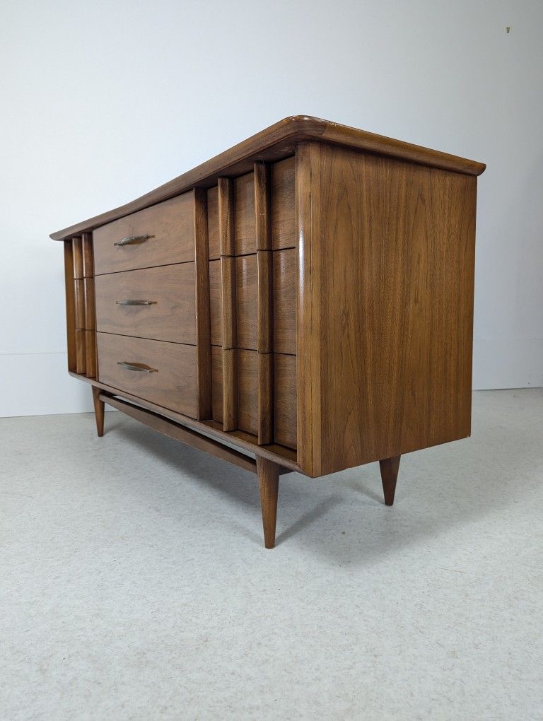 MCM Solid Walnut Triple Dresser & Mirror by Kent Coffey