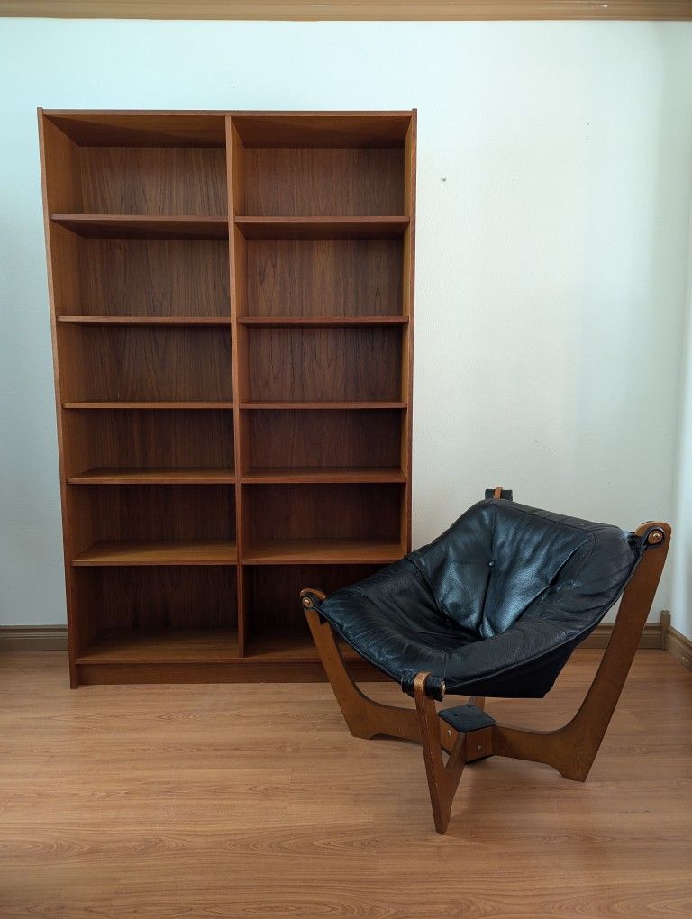 Large Danish Modern Teak Double Bookshelf Bookcase