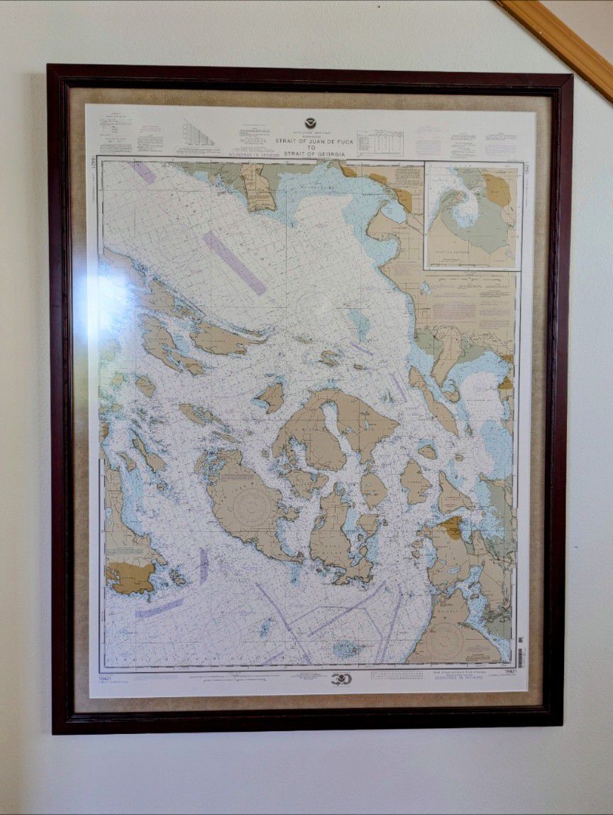 Large Framed San Juan Islands Wall Art NOAA Chart Map