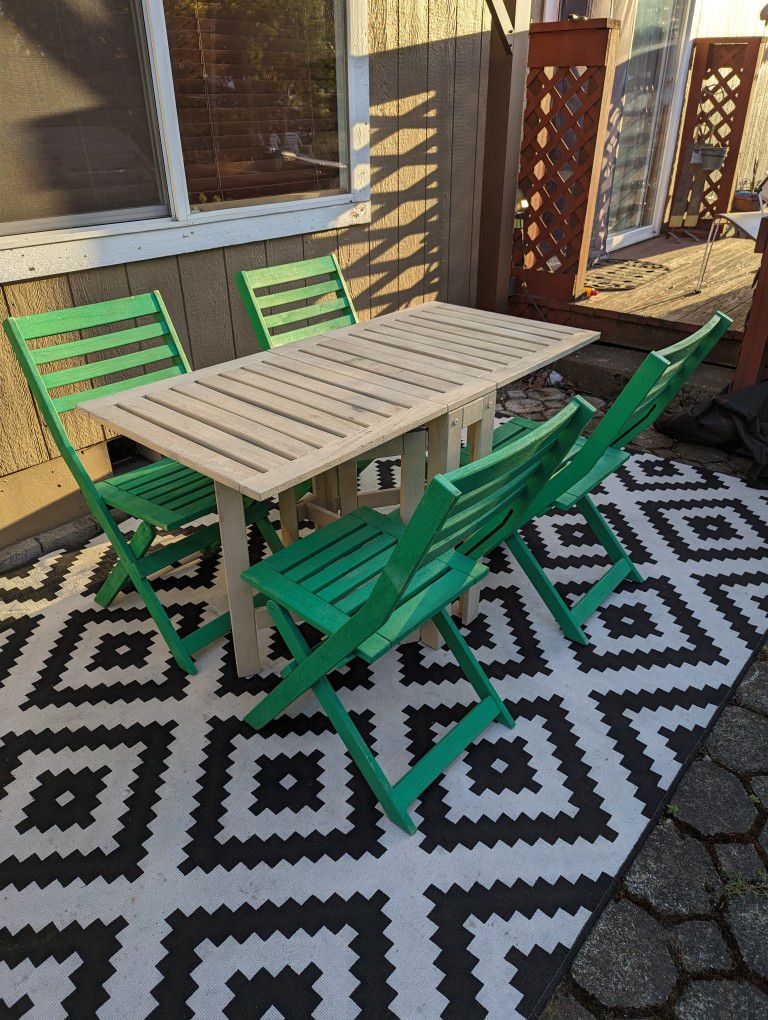 Colorful Green Folding Wood Patio Table & 4 Chairs Set by IKEA