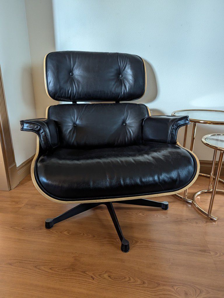 MCM Eames Black Leather Replica Lounge Chair & Ottoman