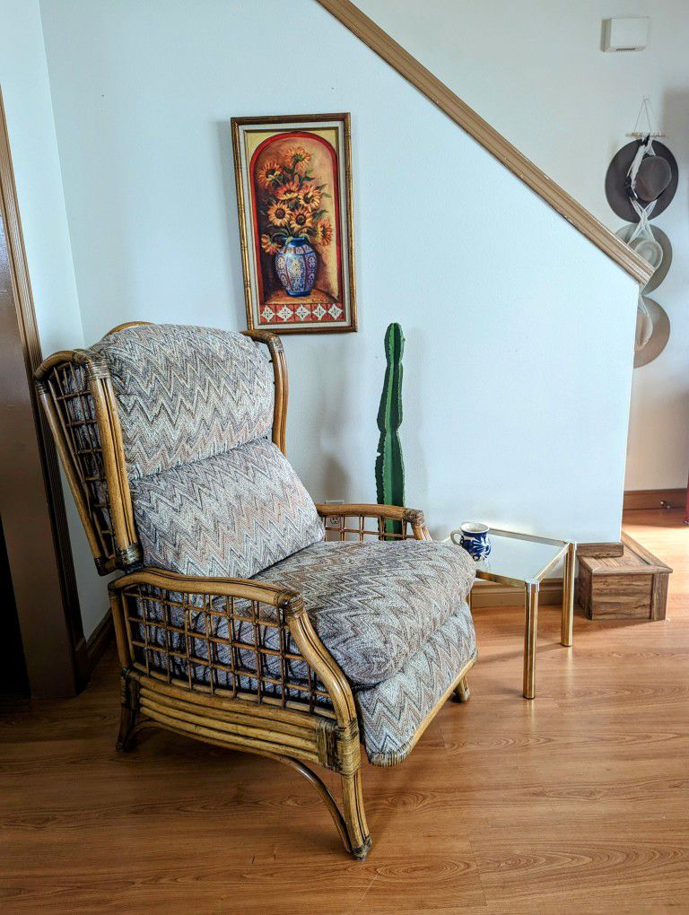 Mid Century Vintage Boho Bamboo & Rattan Jungalow Recliner