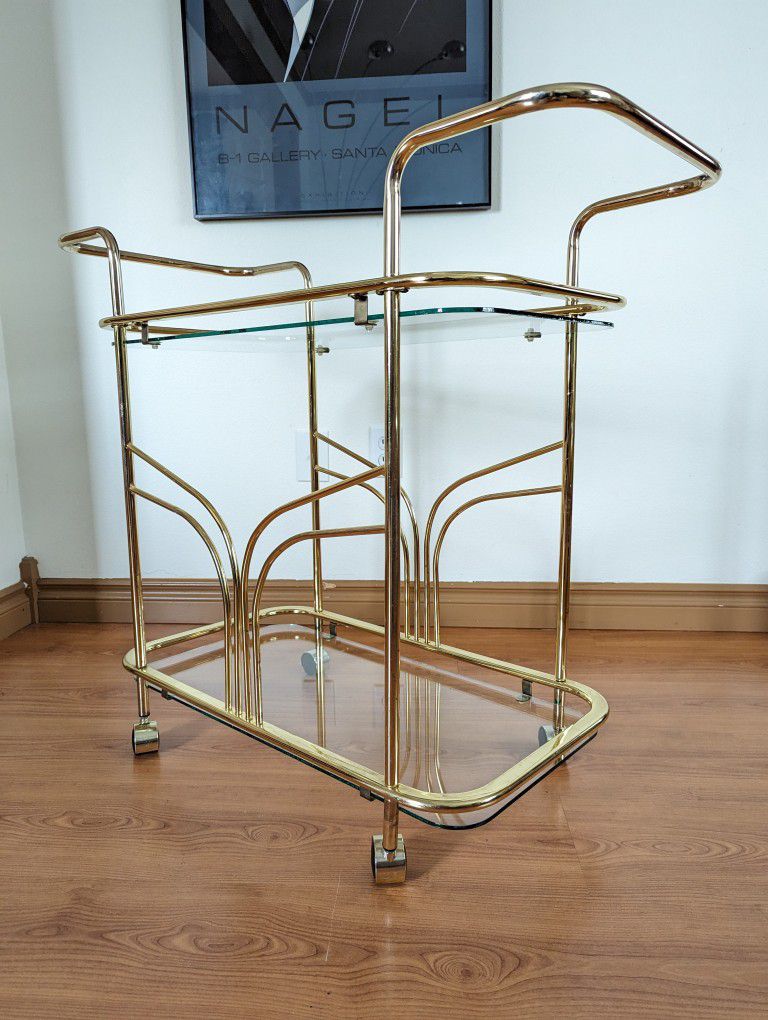 Postmodern Vintage Hollywood Regency Brass & Glass Bar Cart