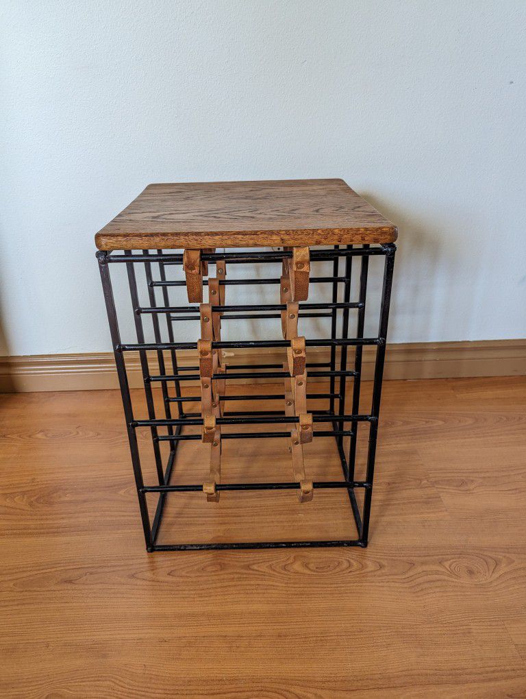 MCM Arthur Umanoff Wrought Iron Wine Bottle Holder Rack End Table