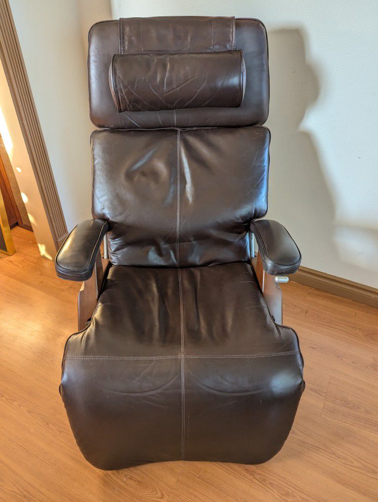 Brown Leather Perfect Chair Zero Gravity Recliner by Human Touch