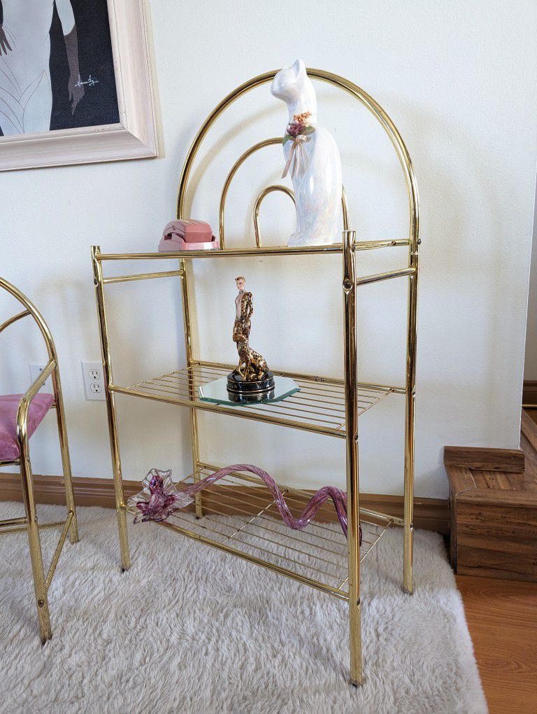 Postmodern Vintage Hollywood Regency Brass 3 Tiered Shelf