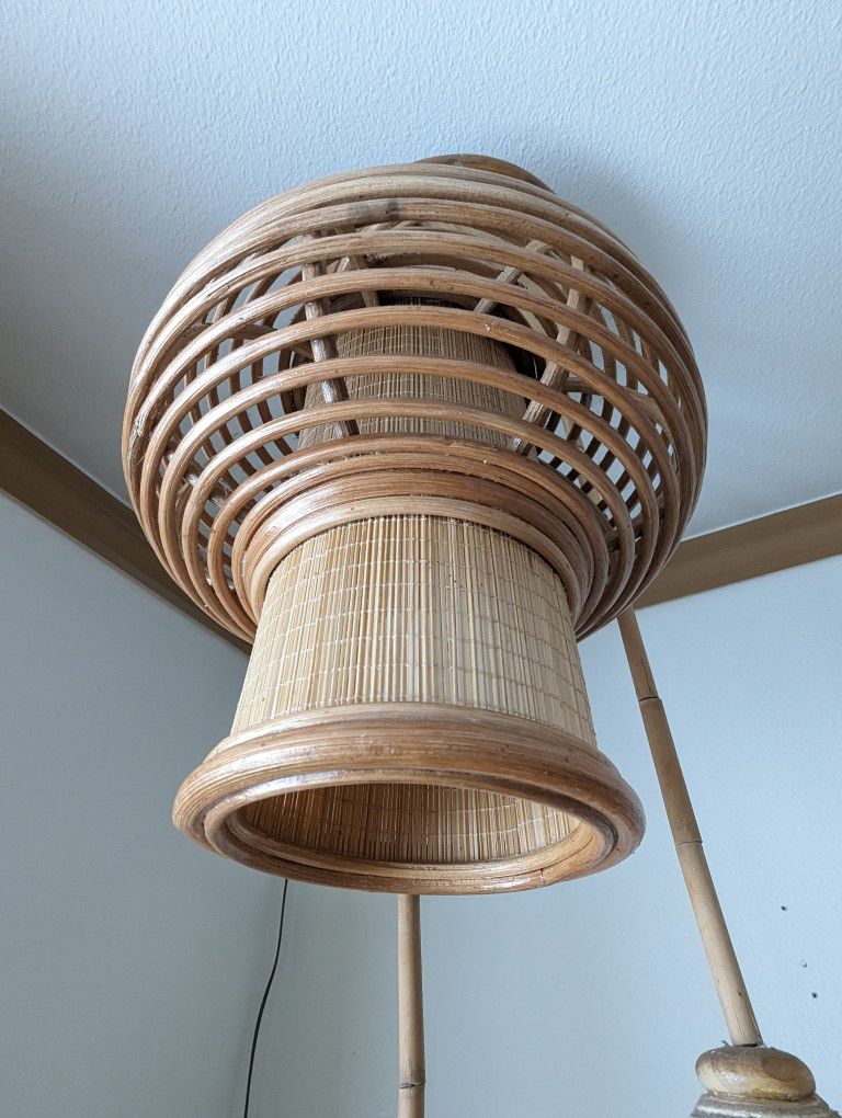 Vintage Boho Bamboo & Rattan 3 Lantern Lights Swag Lamp