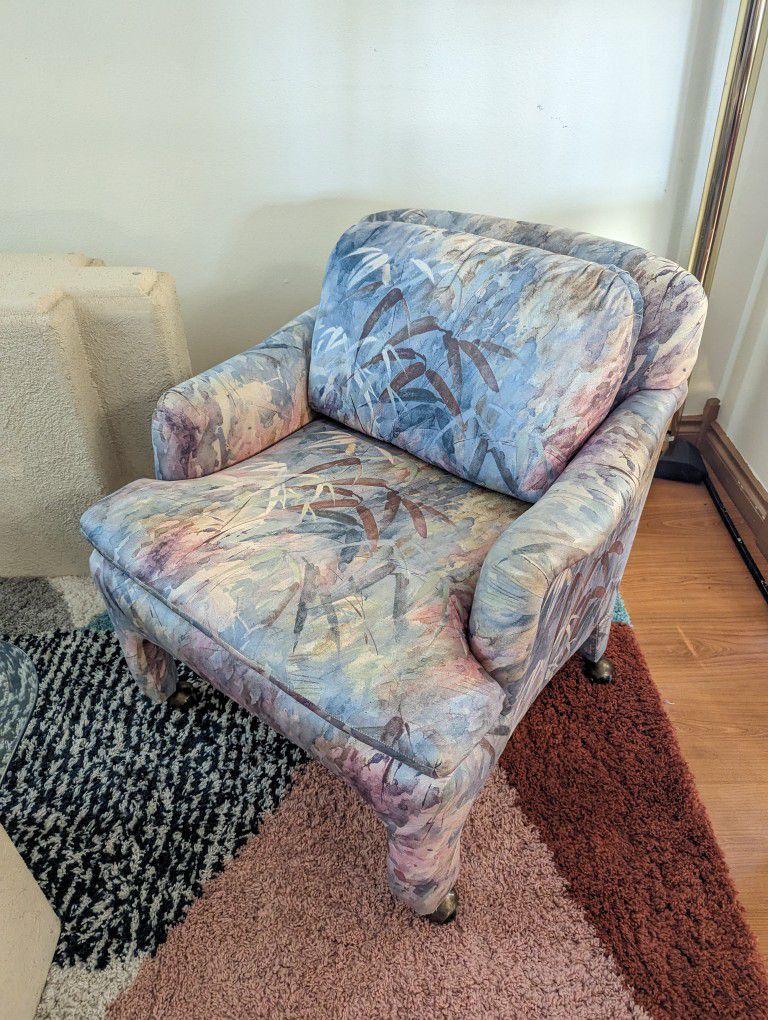 Pair of Postmodern Marge Carson Upholstered Accent Club Rolling Chair