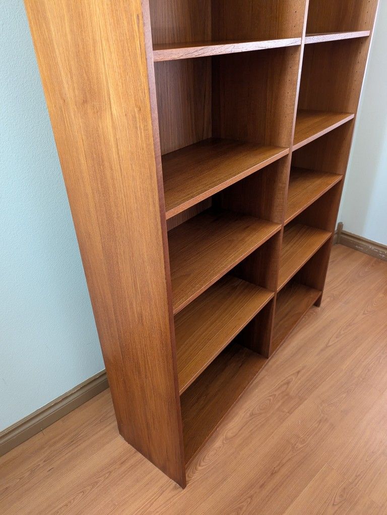 Large Danish Modern Teak Double Bookshelf Bookcase