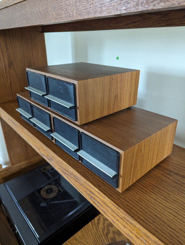 Postmodern Vintage 32 Cassette Tape Double Drawer Wood Storage Holders