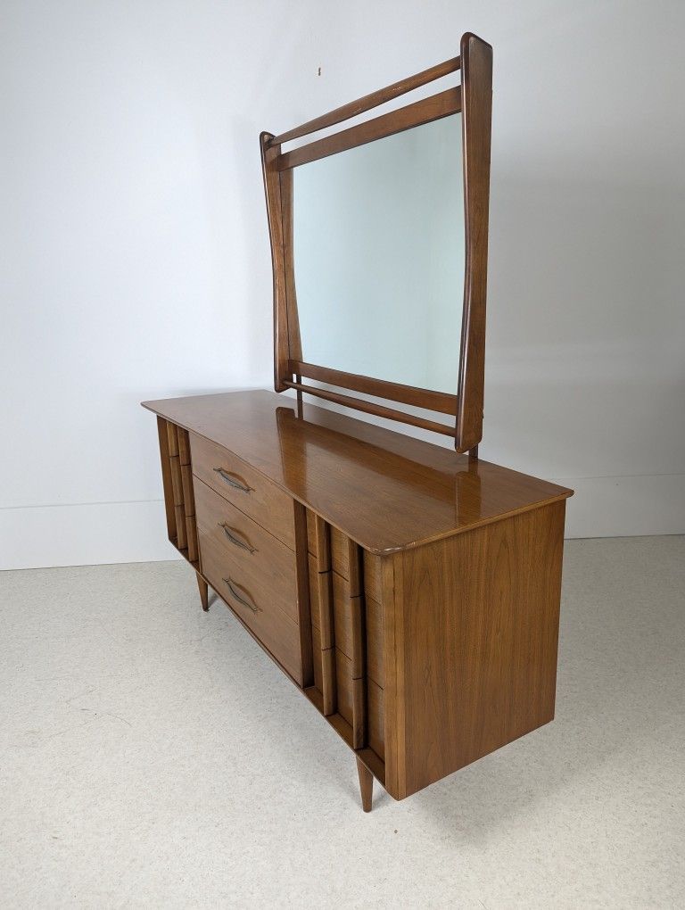 MCM Solid Walnut Triple Dresser & Mirror by Kent Coffey