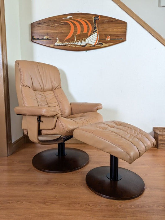 Ekornes Stressless Style Tan Leather Lounge Chair Recliner & Ottoman by Chairworks