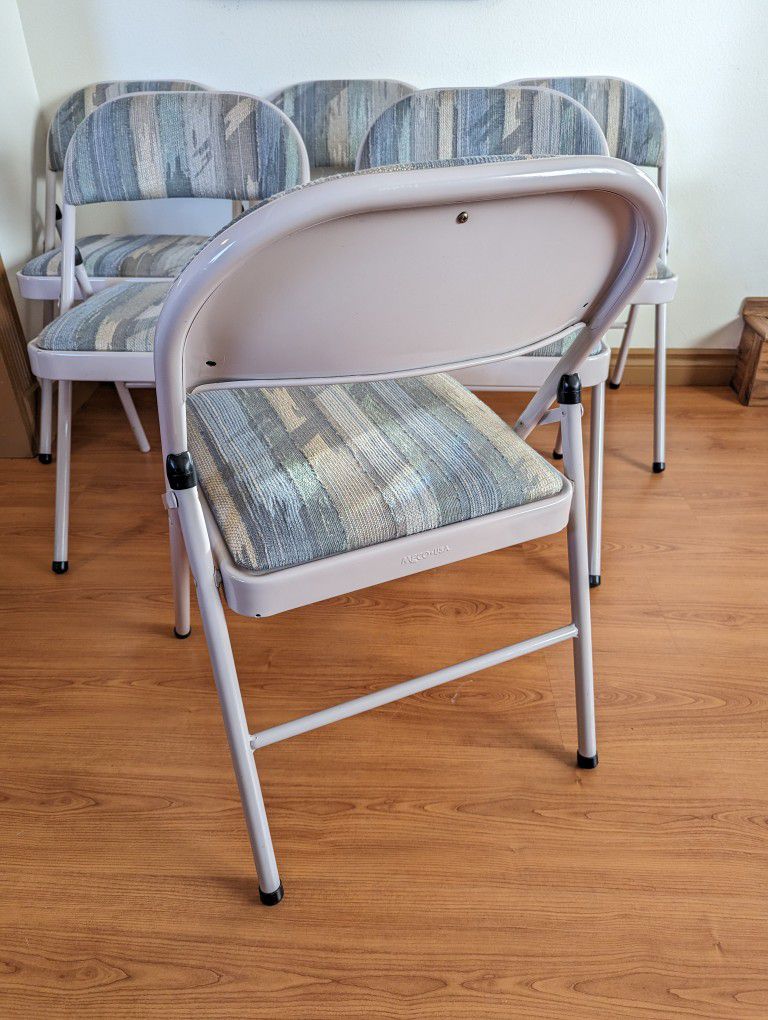 Postmodern Pastels Upholstered Folding Chairs w/ Lavender Metal Frames