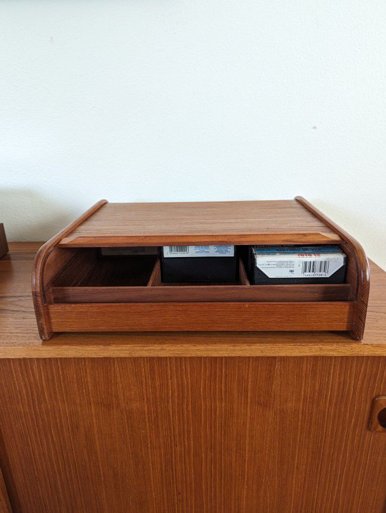 Vintage Solid Teak Tambour Door 45 Cassette Storage Case Holder by EID