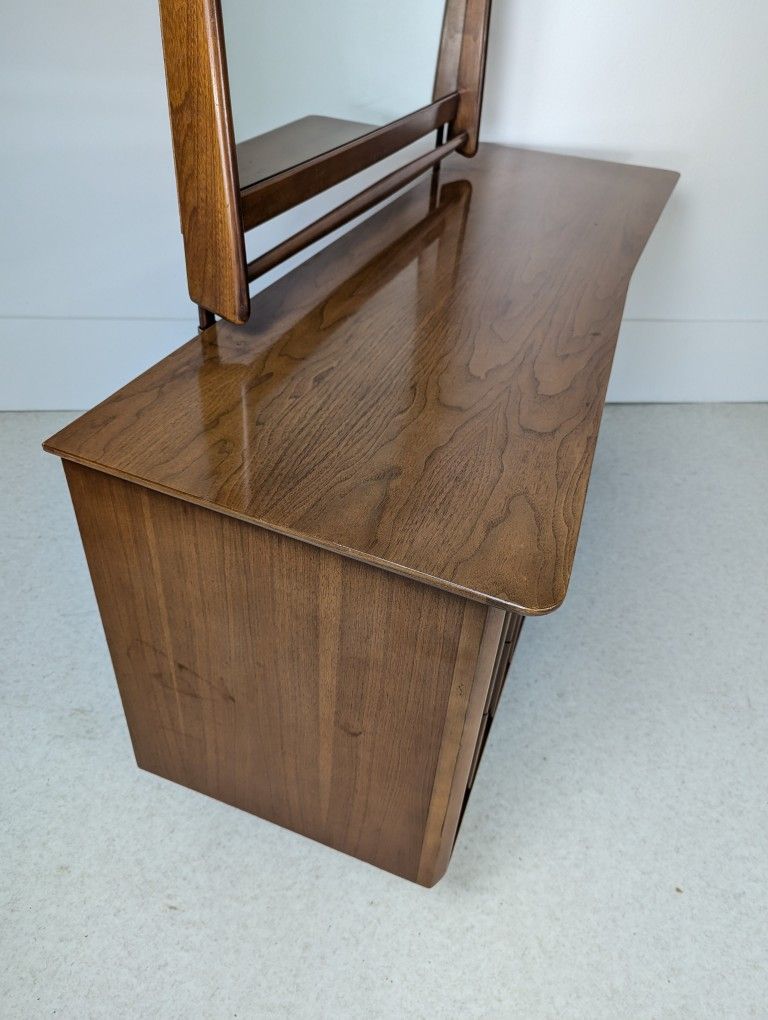 MCM Solid Walnut Triple Dresser & Mirror by Kent Coffey