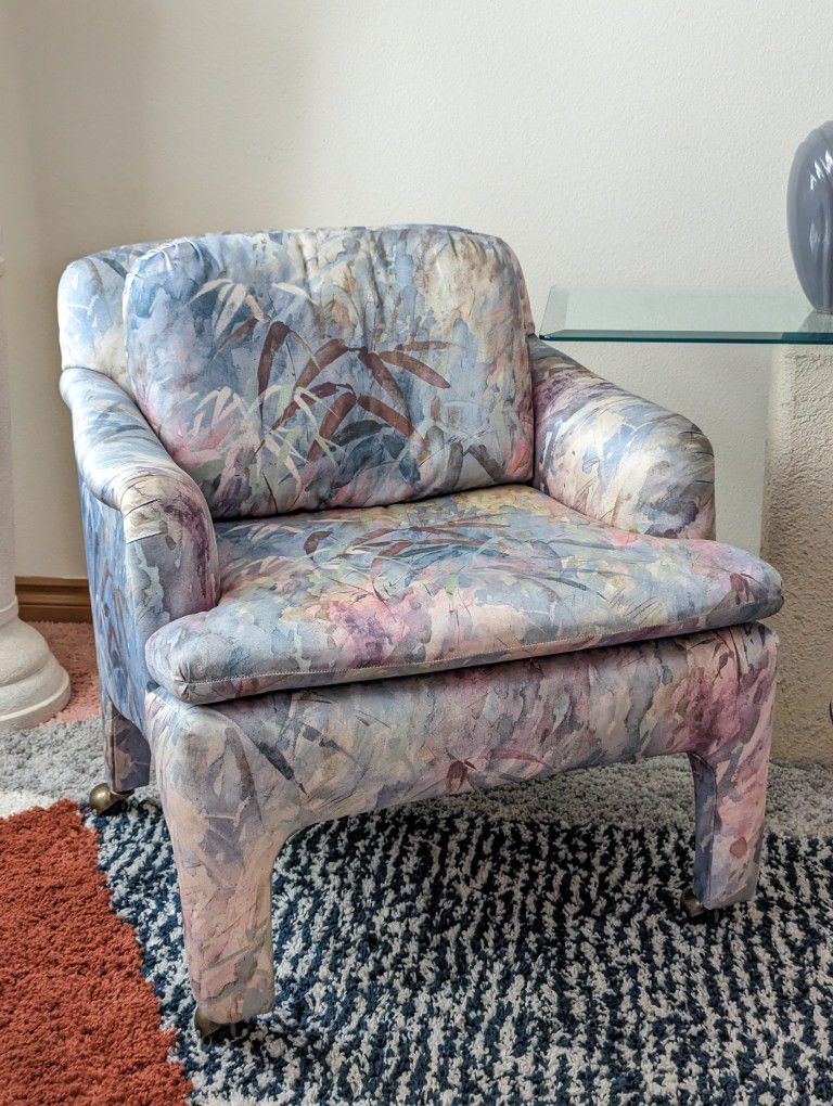 Pair of Postmodern Marge Carson Upholstered Accent Club Rolling Chair